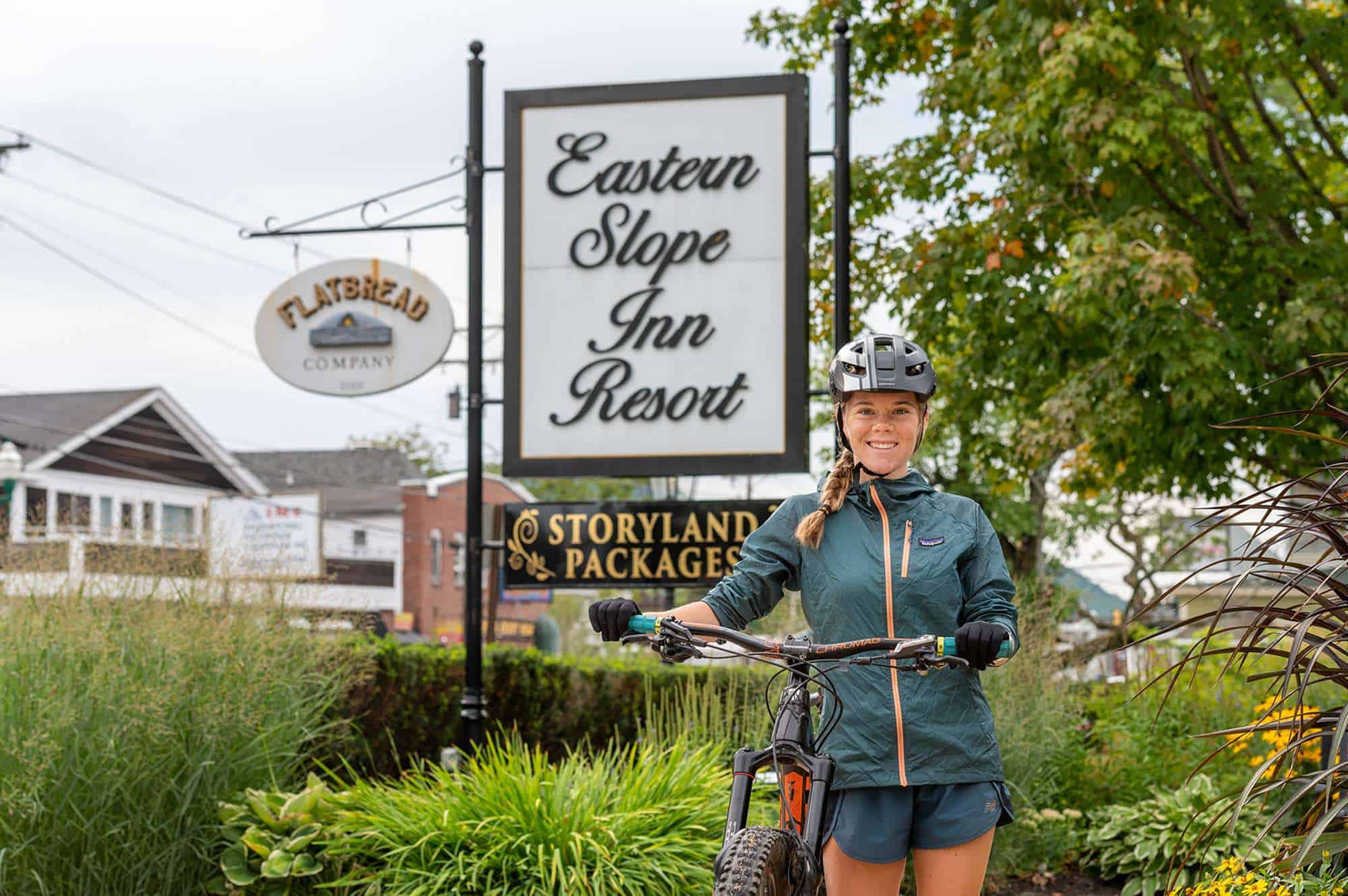 Woman on with mountain bike