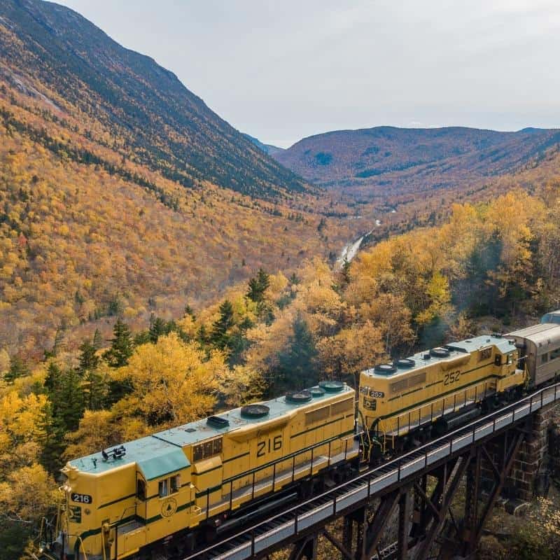 Conway Scenic Railroad in New Hampshire fall foliage